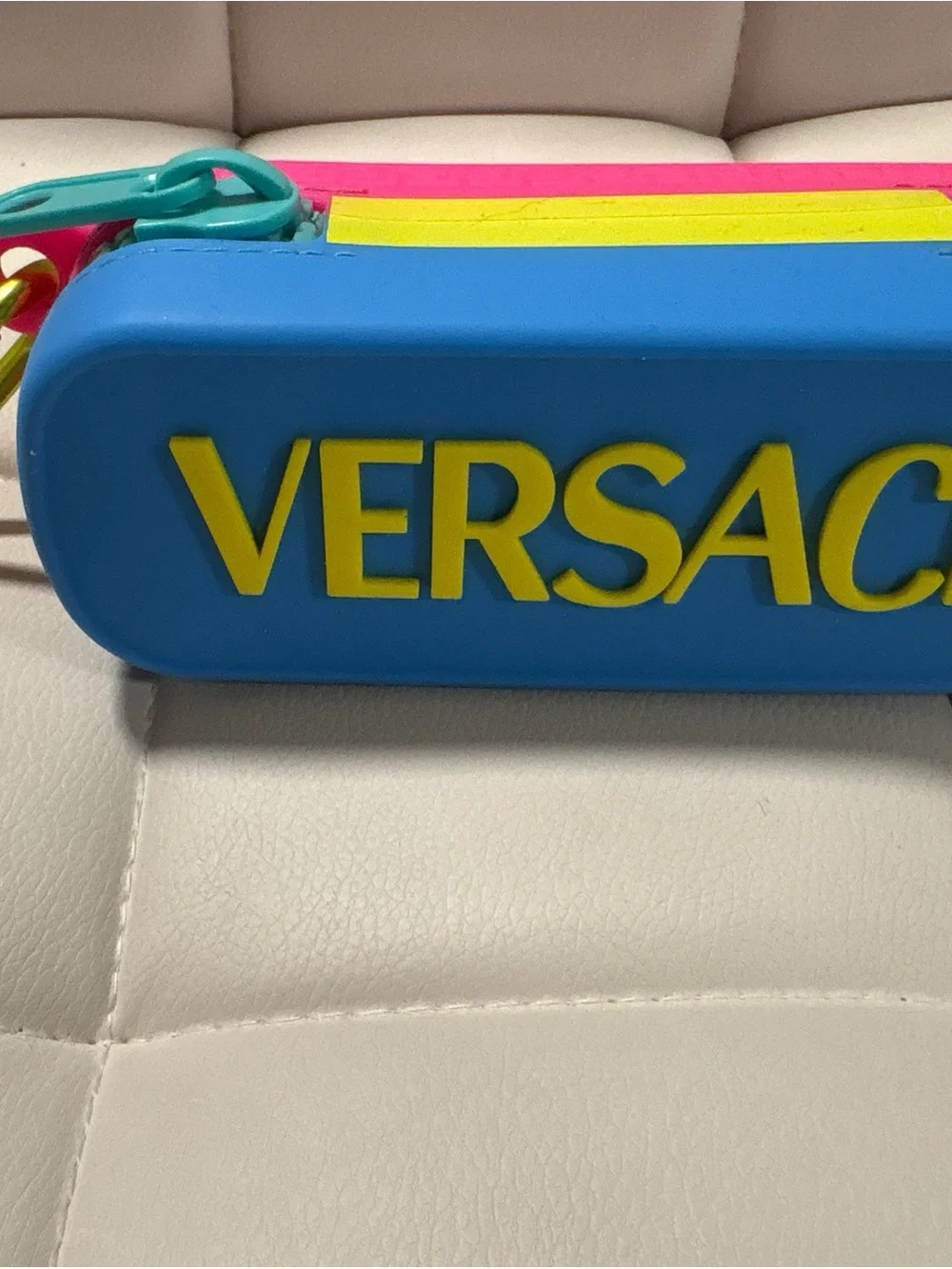 Versace Kids Bright Blue & Yellow Logo Zip Case with Pink Trim